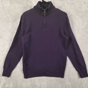 Frederik Anderson Copenhagen Sweater Mens S Purple 1/4 Zip Textured Smart Casual